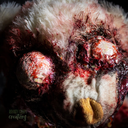 Close-up of creepy teddy bear eyeballs and gore details.