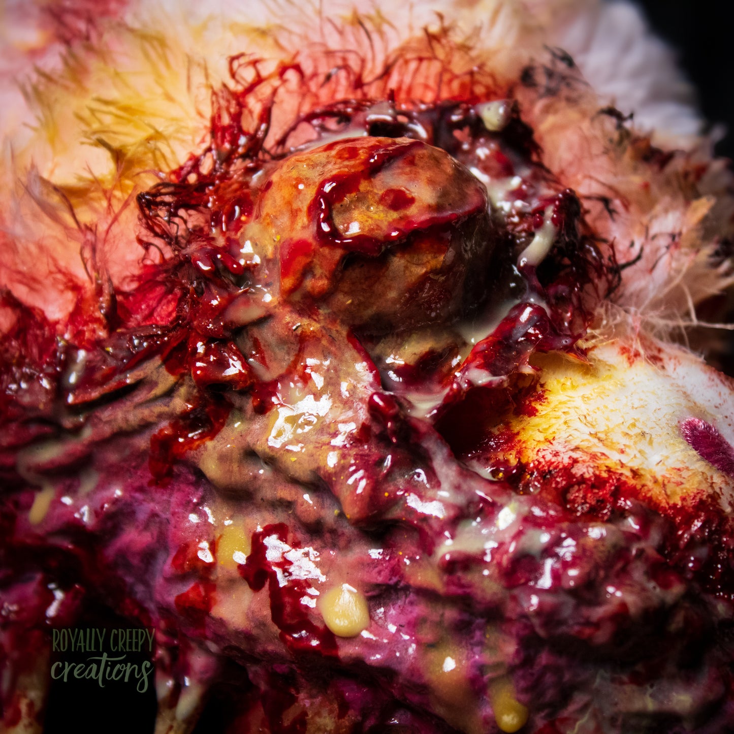Close-up of horror unicorn plush eyeball.