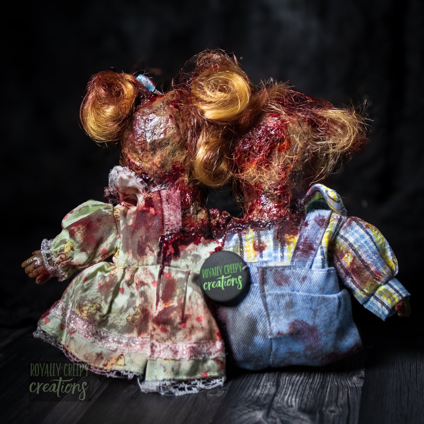 Backside view of conjoined horror doll.