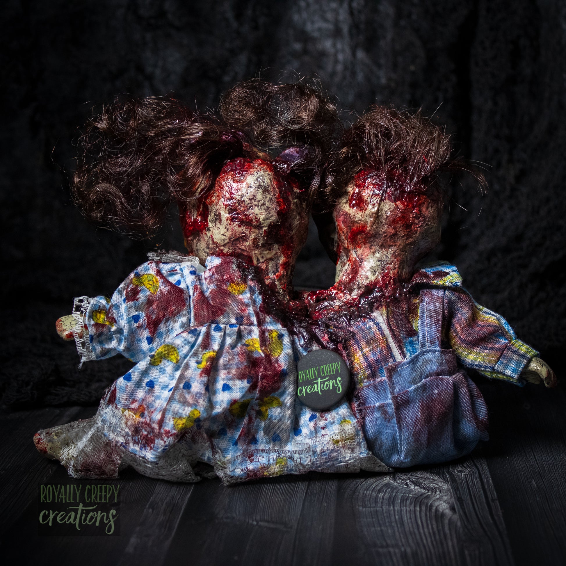 Backside view of conjoined horror doll.